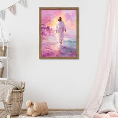 Framed Pink Jesus Wall Art Gifts for Christian, Jesus Walking On Water Canvas…