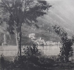 HERBERT BAIRSTOW-British -Hand Signed Bromoil Transfer Print-Gandria View-RARE