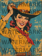 Digital Image Vintage Retro Portrait Cowgirl Woman USA Wallpaper Photo AI Art