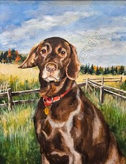 Chocolate Lab Dog Red Collar Painting in Meadow DIGITAL DOWNLOAD Print at Home