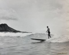 Josef Muench B/W Gelatin Silver Photograph Hawaiian surfer at Waikiki Beach