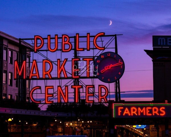 8×10 Neon Sign for Public Market Center, Seattle, WA. Free Shipping!