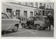18x12cm old barite photo 1958 Munich accident Ford Taunus 12m + Lloyd 600 station wagon