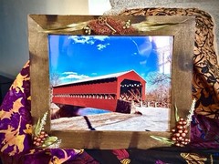 OOAK Rustic Embellished Framed Photo HAUNTED Sachs Covered Bridge GETTYSBURG PA