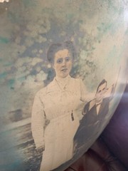 Antique Vtg Portrait Photo Couple Oval Hand Colored Wedding For Convex Bubble
