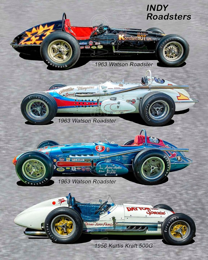 3 Watson Roadsters and a Kurtis Kraft 500G Indy Roadsters Race Car Photo CA2768
