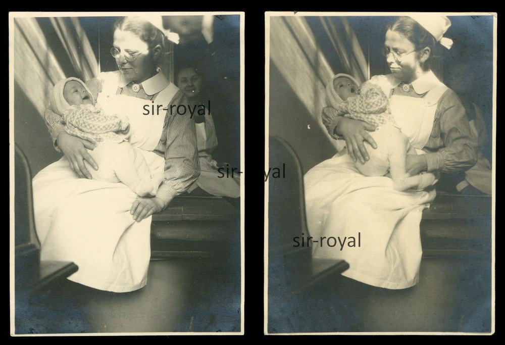 2x Nurse with Baby in Arms – 1930s – Photo 6x8cm