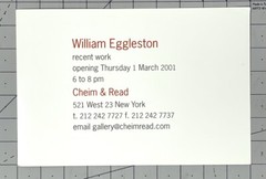 William Eggleston Art Show Announcement Card March 2001 NYC