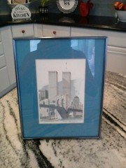 Bruce Arvon Brooklyn Bride/World Trade Center Drawing Framed and Matted 8 x 10