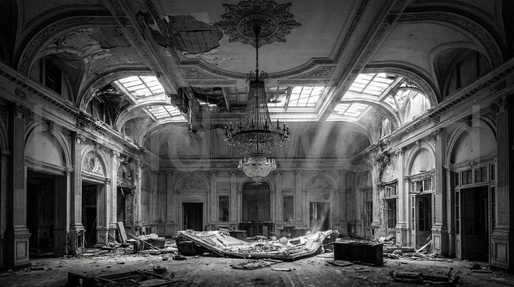 Abandoned Grand Hotel Ballroom Digital Printable Dramatic Urbex Decor Wall Art