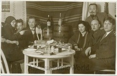 Group w alcohol wine beer & dog antique photo
