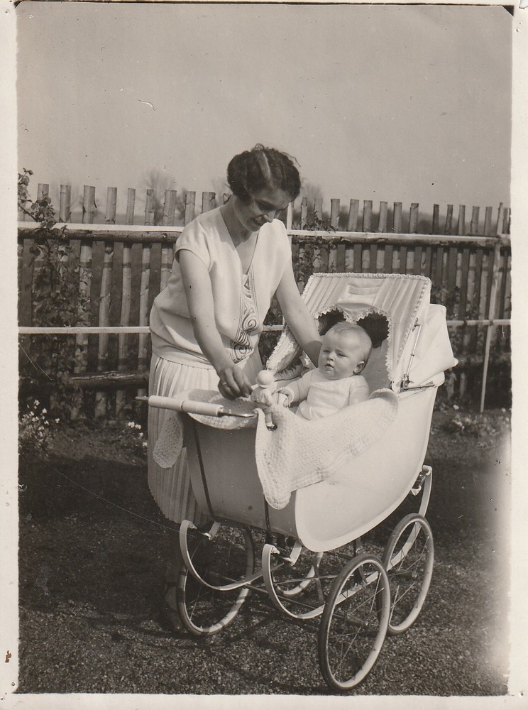Vintage Photo Mother with Child Pram Fashion Snapshot 1929