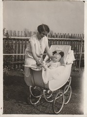 Vintage Photo Mother with Child Pram Fashion Snapshot 1929
