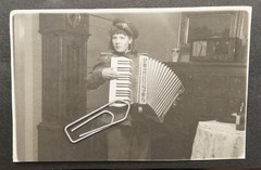 Photo Portrait Soviet Army Woman Accordion Musician Radio Clock Uniform Hat GDR Old