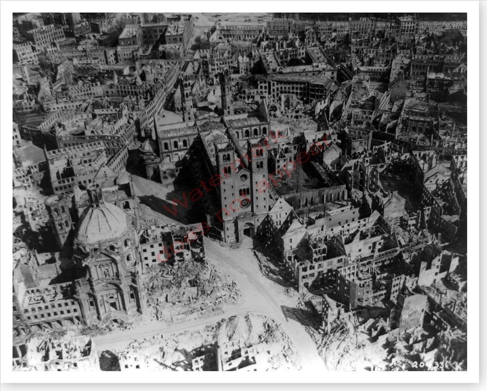 Würzburg Germany Aerial View After Allied Bombing WWII Silver Halide Photo