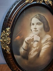 ANTIQUE Oval Portrait/Highly Ornate Tiger Wood & Heavy Gilded Gold Floral Frame