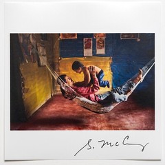 SIGNED Steve McCurry Print – Father & Son in hammock. Photograph Magnum 6 x 6″