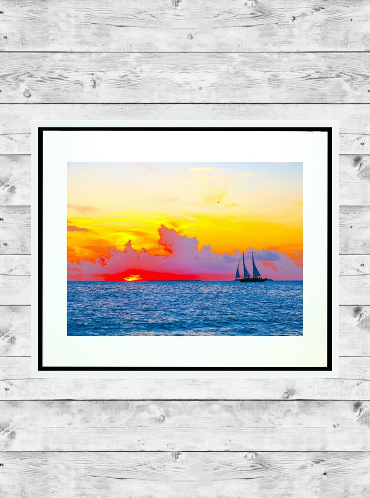 Sun Chaser 11×14″ Art Photo Photograph Print Sailing Sunset Sail Boats Beach
