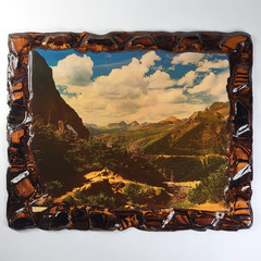 VTG 1970s Era Wooden Resin PLAQUE Photo Glacier National Park 20″x16″ Logan Pass