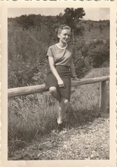 Vintage Photo Young Woman On Fence Snapshot