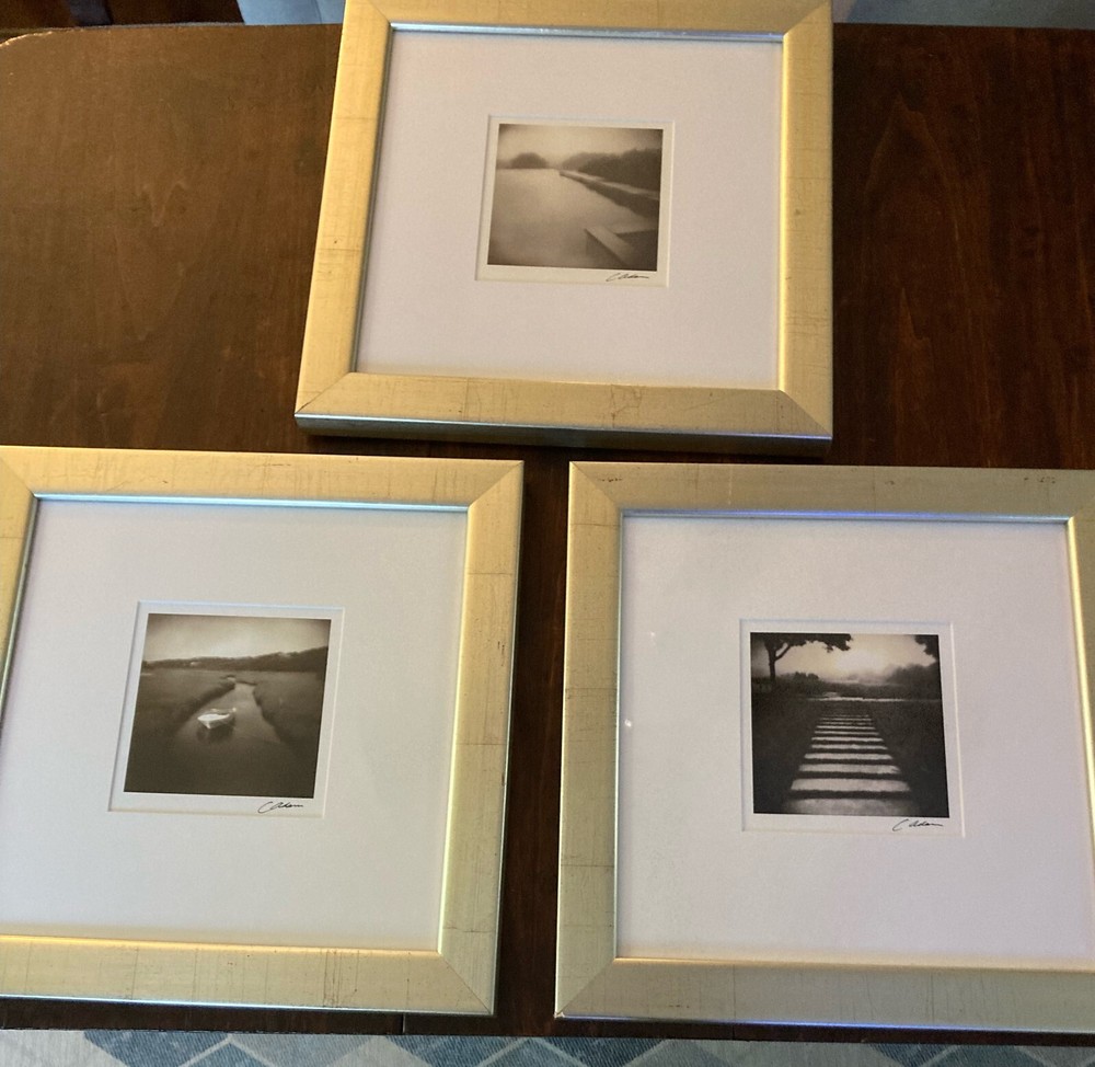 3 High Quality Decorative Photos in Frames – Lake/Path/Boat Signed C. Adams