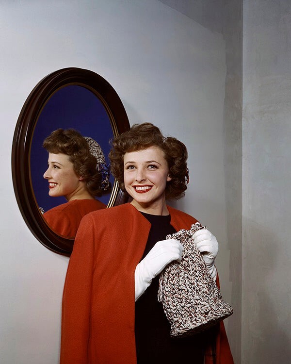 Laraine Day posing by vintage mirror 1940’s portrait 16×20 Color Poster