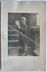 orig. Photo postcard child children fashion around 1920 boy school bag school enrollment