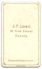 Photograph J. F. Long, Exeter, 45 High Street, Lady in High Neck Dress