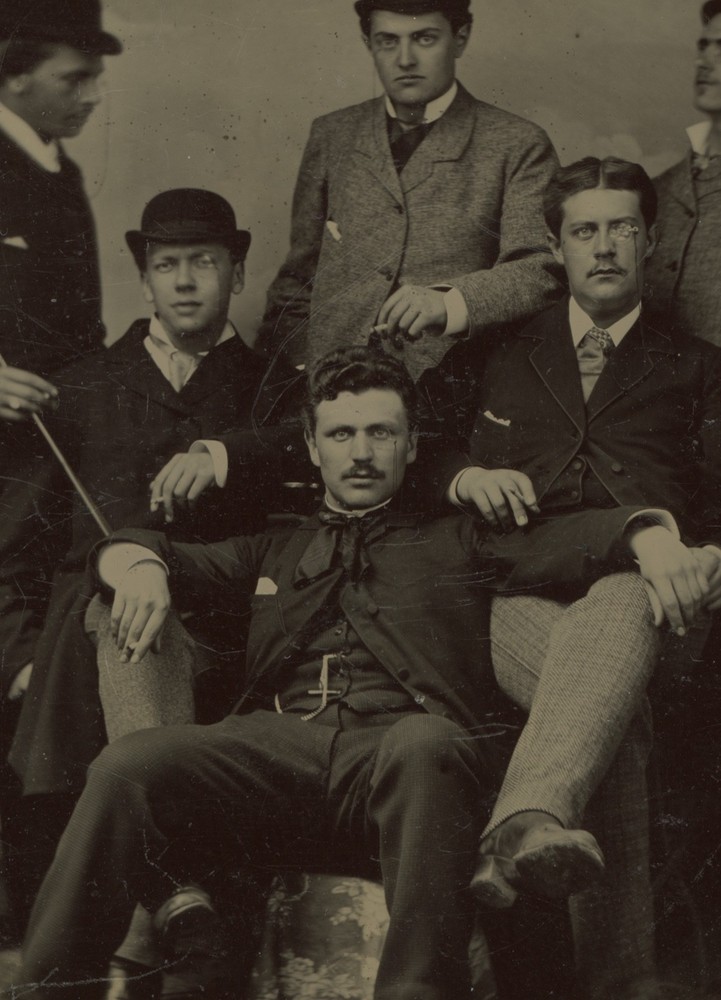 Exceptional original tintype: dapper young men, smokers, gay interest c. 1860-80