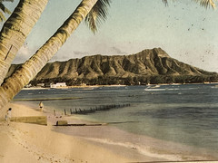 1960’s Matted Photograph Sunset Diamond Head Wiakiki Beach Honolulu Hawaii