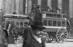 STEREO GLASS NEGATIVE, OMNIBUS, PARIS, Place de la Bourse, cityscape, rare, vi