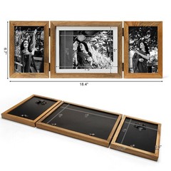 3 Hinged Picture Frame Trifold Combo Pine Wood with Real Glass, Display Two 4…
