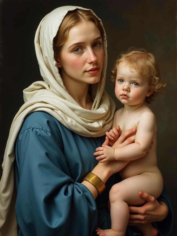 A3 Photo Mother Child Tenderness Artistic Glossy Paper Decor -100