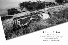 Rusted Pickup Bed and Abandoned House Oklahoma Black and White Photography Print