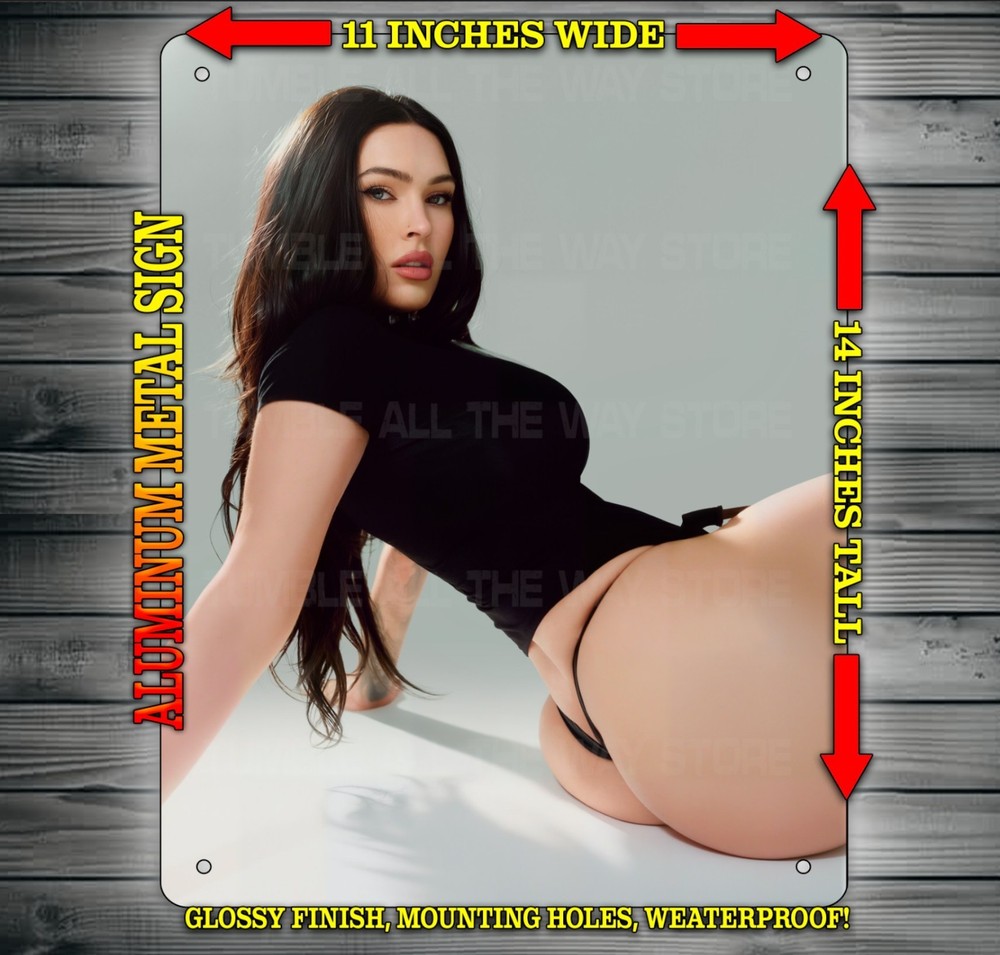 Sexy Megan Fox in Spicy Photoshoot Black Thong Metal Sign Art 14″ x 11″