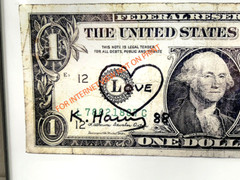 Keith Haring Signed Dollar Bill + Self Portrait Repro + POP SHOP Biz Card