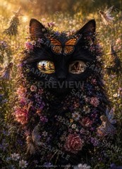 Black Cat Fantasy Wall Art Digital Download Fairy Witch Monarch Butterfly Print