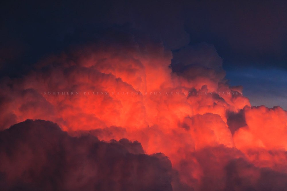 Storm Clouds Photography Print: Texas Cumulonimbus Fiery Red Sunset Sky Photo
