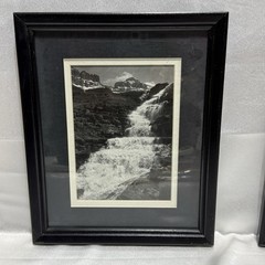 Vintage Framed Black White Landscape Prints Set 2 Waterfall Mountain Art