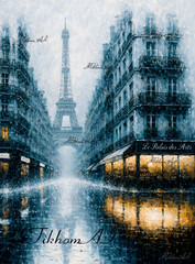 Digital Art Image Painting Cityscape Houses Eiffel Tower Wallpaper Desktop