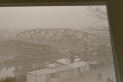 Great old negative – unknown bridge with inland freighter?? place ?