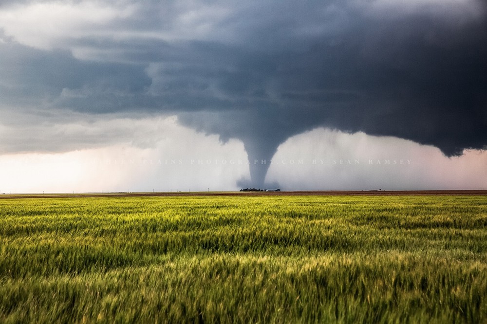 Storm Photography Print – Picture of Tornado Passing Behind Farmhouse in Kansas