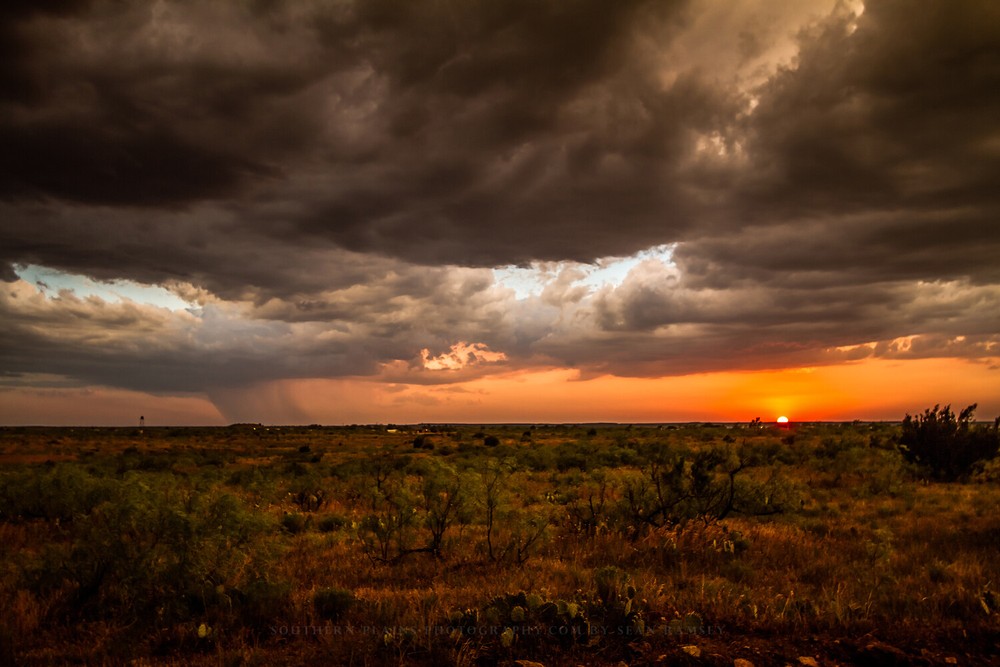 Western Wall Decor Art Print of Sunset on Stormy Evening in West Texas