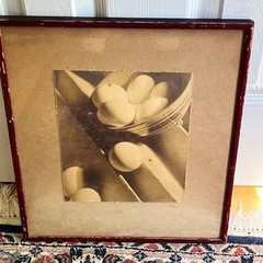 Antique Primitive Black & White Photo Of Farm Eggs / Rustic Red Wood Frame 15×13