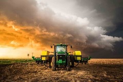 Country Photography Print – Tractor and Storm at Sunset in Kansas Farm Wall Art