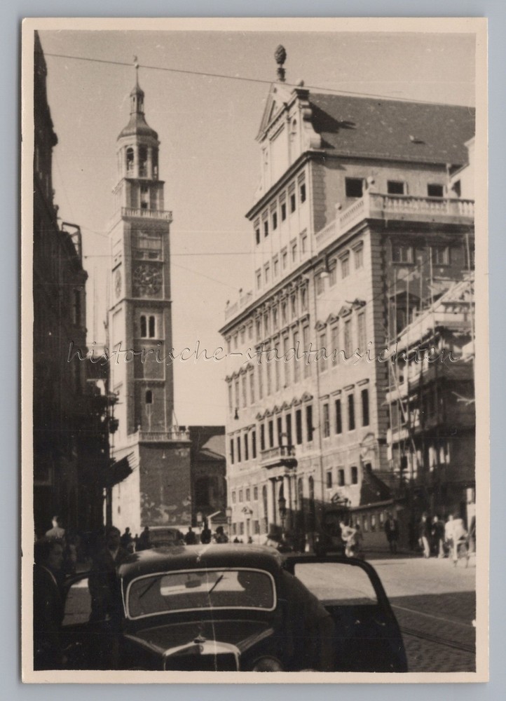 Augsburg 1949 – City Hall Construction Site Car Passersby – Old Photo 1940s