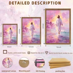 Framed Pink Jesus Wall Art Gifts for Christian, Jesus Walking On Water Canvas…