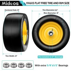 11×6.00-5 Flat Free Tire, 2 Pcs 11×6.00-5 Tires for Zero Turn Mower, 11×6-5 L…