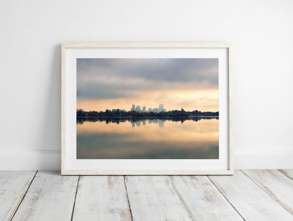 Colorado Denver Skyline Cityscape Sloans Lake Sunrise, Fine Art Photography,