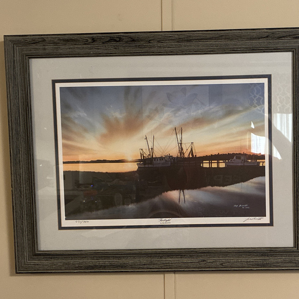 Jim Booth Twilight Signed Numbered Color Photo Print Matted Framed Harbor Boats